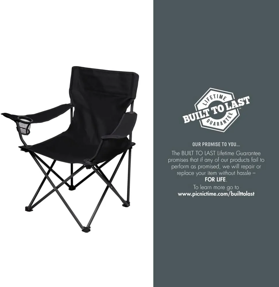 PICNIC TIME NCAA PTZ Camp Chair, Picnic Chair, Beach Chair with Carrying Bag, (Black)