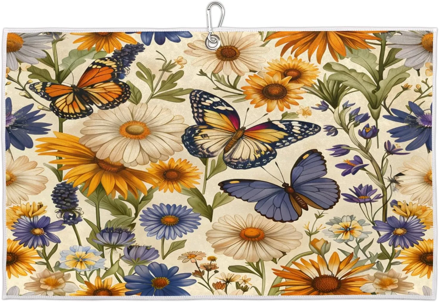 Plant Flower Butterfly Golf Towel with Heavy Duty Carabiner Ultra Absorbent Quick Dry Perfect for Cleaning Clubs Balls Gear Essential Golf Accessory for Men Women Kids