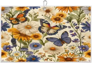 Plant Flower Butterfly Golf Towel with Heavy Duty Carabiner Ultra Absorbent Quick Dry Perfect for Cleaning Clubs Balls Gear Essential Golf Accessory for Men Women Kids