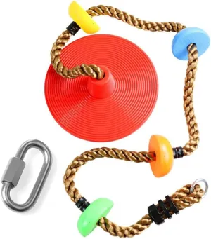 Platforms Disc Tree Swing Seat and Climbing Knot Rope with Carabiner Hook for Kids Outdoor Playground Set (Multicolor)