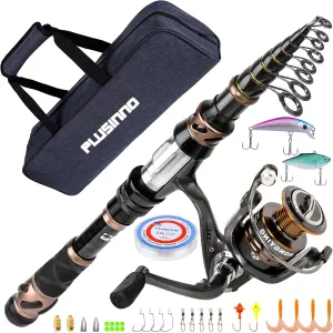 PLUSINNO Fishing Rod and Reel Combos - Carbon Fiber Telescopic Fishing Pole - Spinning Reel 12  1 Shielded Bearings Stainless Steel BB