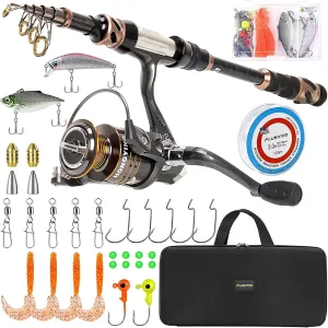 PLUSINNO Fishing Rod and Reel Combos - Carbon Fiber Telescopic Fishing Pole - Spinning Reel 12  1 Shielded Bearings Stainless Steel BB