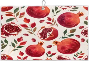 Pomegranate Watercolor Golf Towel with Heavy Duty Carabiner Clip Quick Dry Ultra Absorbent Club Ball Cleaning Towel Golf Accessories for Men Women