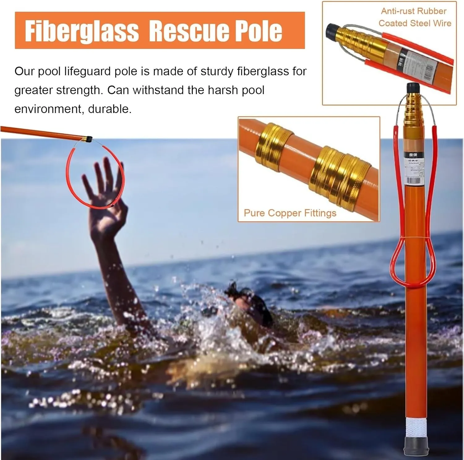 Pool Safety Hook for Swimming & Boat, Emergency Life Preserver Ring, Telescopic Pool Rescue Hook with Pole, Emergency Life-Saving Rescue Equipment Lightweight Adjustable, Drowning Swimmers