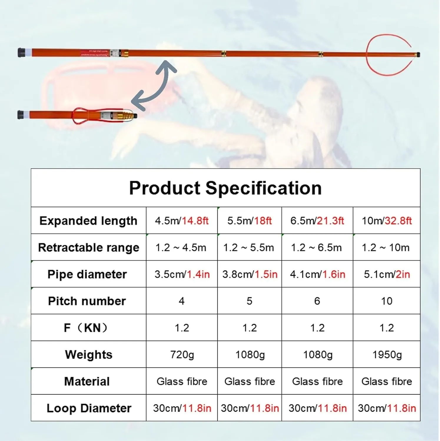 Pool Safety Hook for Swimming & Boat, Emergency Life Preserver Ring, Telescopic Pool Rescue Hook with Pole, Emergency Life-Saving Rescue Equipment Lightweight Adjustable, Drowning Swimmers