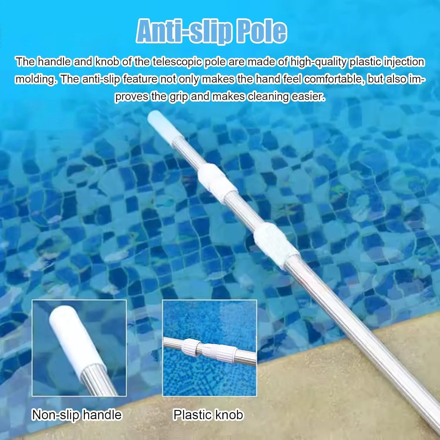 Pool Safety Hook/Fishing Net/Brush with Adjustable Length Pole, Multi-Purpose Swimming Pools Accessories for Pond/Boat/Water Park/Reservoir, Easy to Install(Brush,2 ft~3.3 ft)