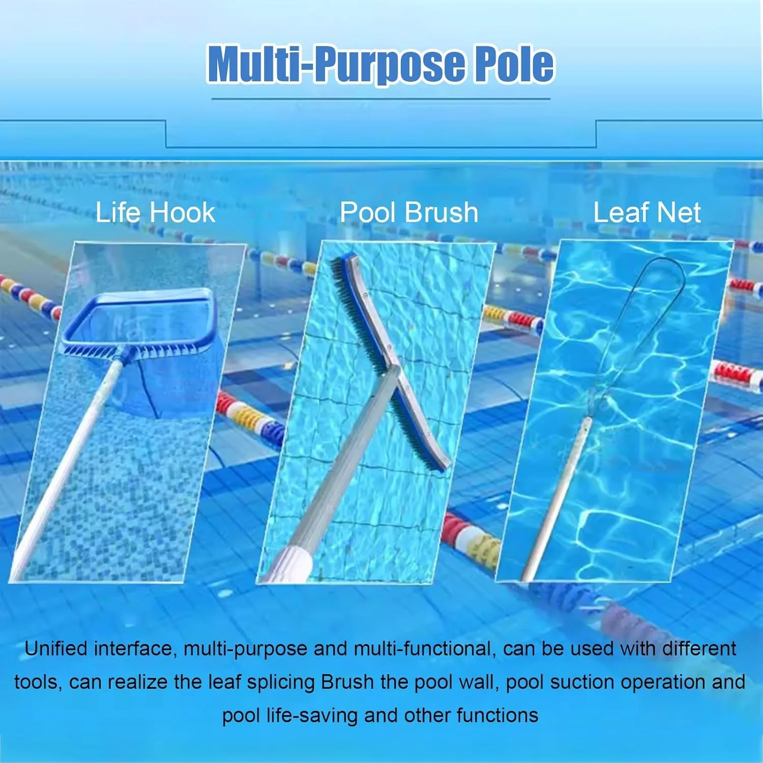 Pool Safety Hook/Fishing Net/Brush with Adjustable Length Pole, Multi-Purpose Swimming Pools Accessories for Pond/Boat/Water Park/Reservoir, Easy to Install(Brush,2 ft~3.3 ft)