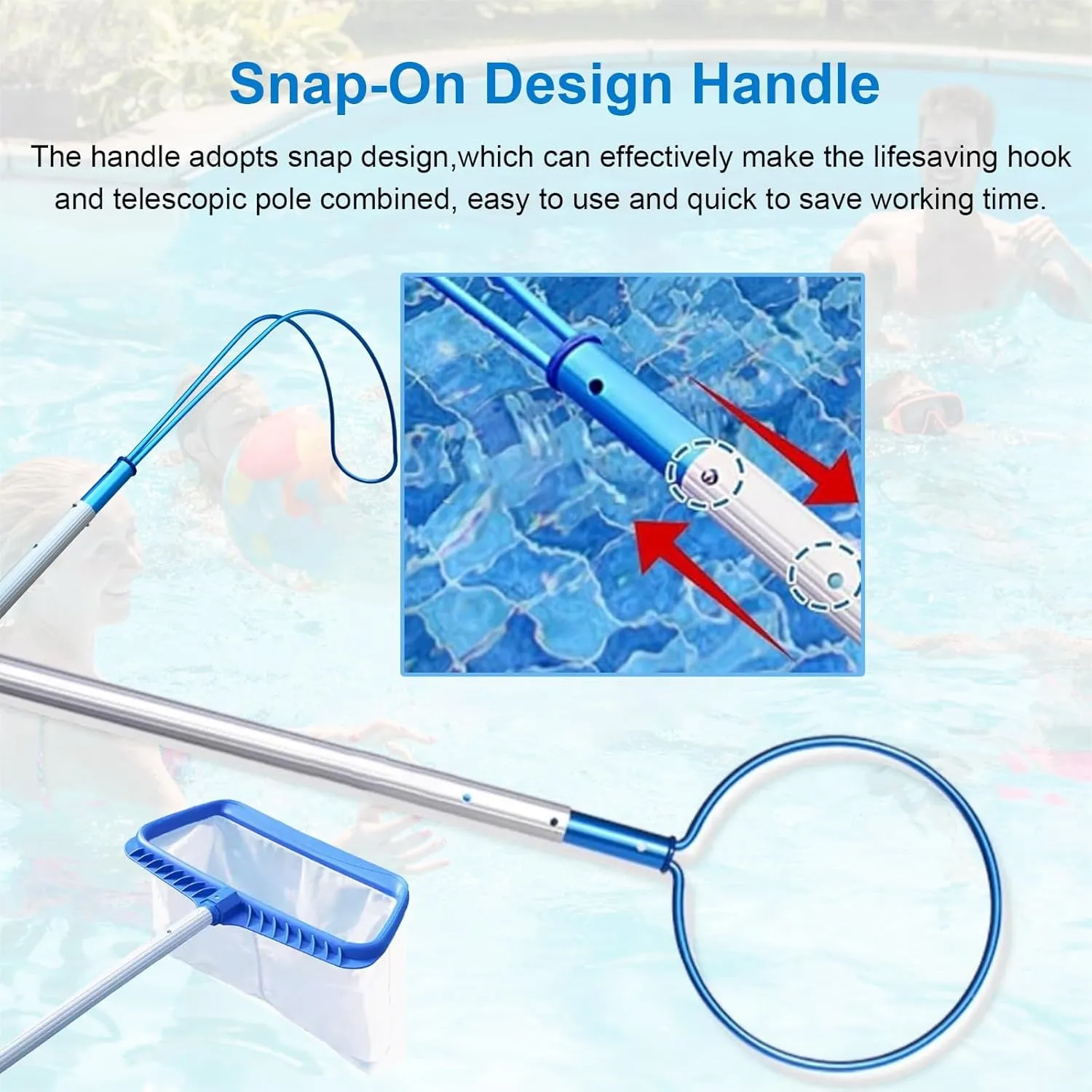 Pool Safety Hook/Fishing Net/Brush with Adjustable Length Pole, Multi-Purpose Swimming Pools Accessories for Pond/Boat/Water Park/Reservoir, Easy to Install(Brush,2 ft~3.3 ft)