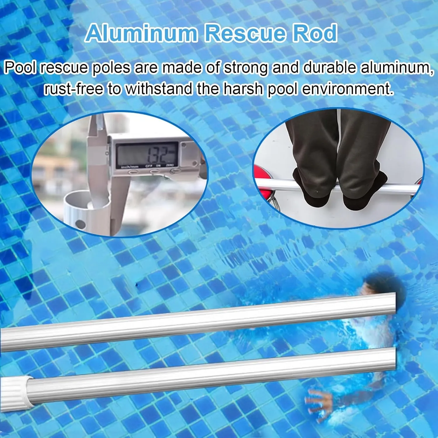 Pool Safety Hook/Fishing Net/Brush with Adjustable Length Pole, Multi-Purpose Swimming Pools Accessories for Pond/Boat/Water Park/Reservoir, Easy to Install(Brush,2 ft~3.3 ft)