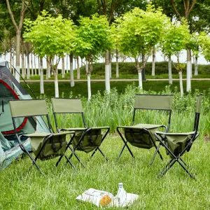 Portable 4-Piece Folding Outdoor Chair Set with Storage Bag, Lightweight Steel Frame, Green