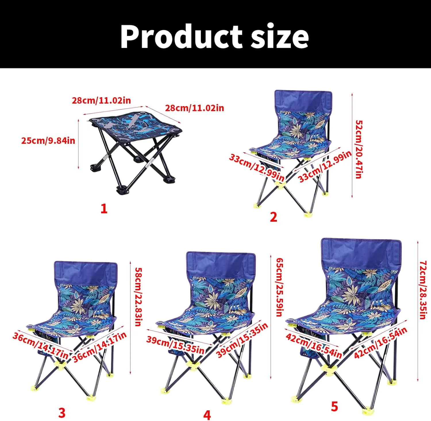 Portable Beach Chair Folding Camping Stool Portable Seats Fishing Chair for Camping Fishing Hikings Gardening Enduring