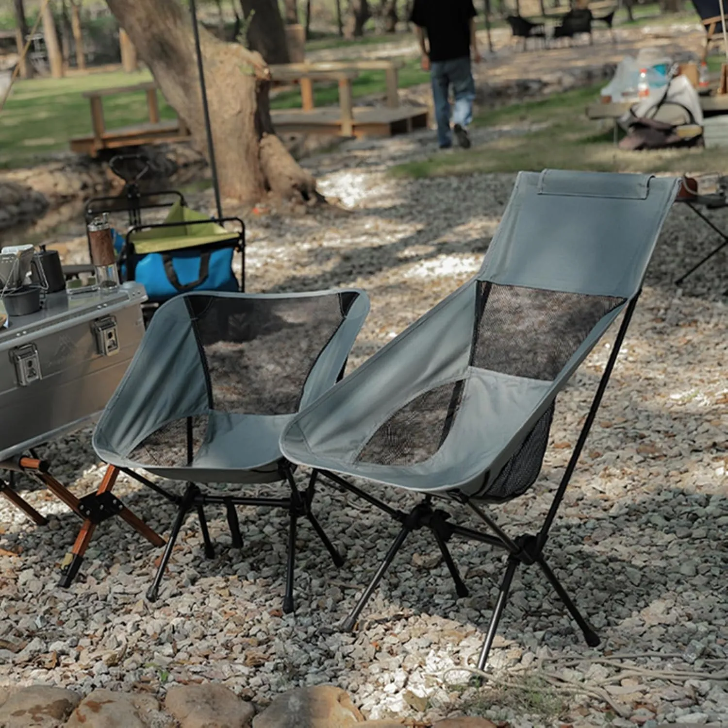 Portable Camping Chair Folding Backpacking Chair Lightweight Outdoor Camp Chair with Storage Bag,Beach Chair with Pillow for Travel,Sports,Picnic,Hiking, Backpacking (Grey)