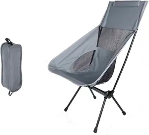 Portable Camping Chair Folding Backpacking Chair Lightweight Outdoor Camp Chair with Storage Bag,Beach Chair with Pillow for Travel,Sports,Picnic,Hiking, Backpacking (Grey)