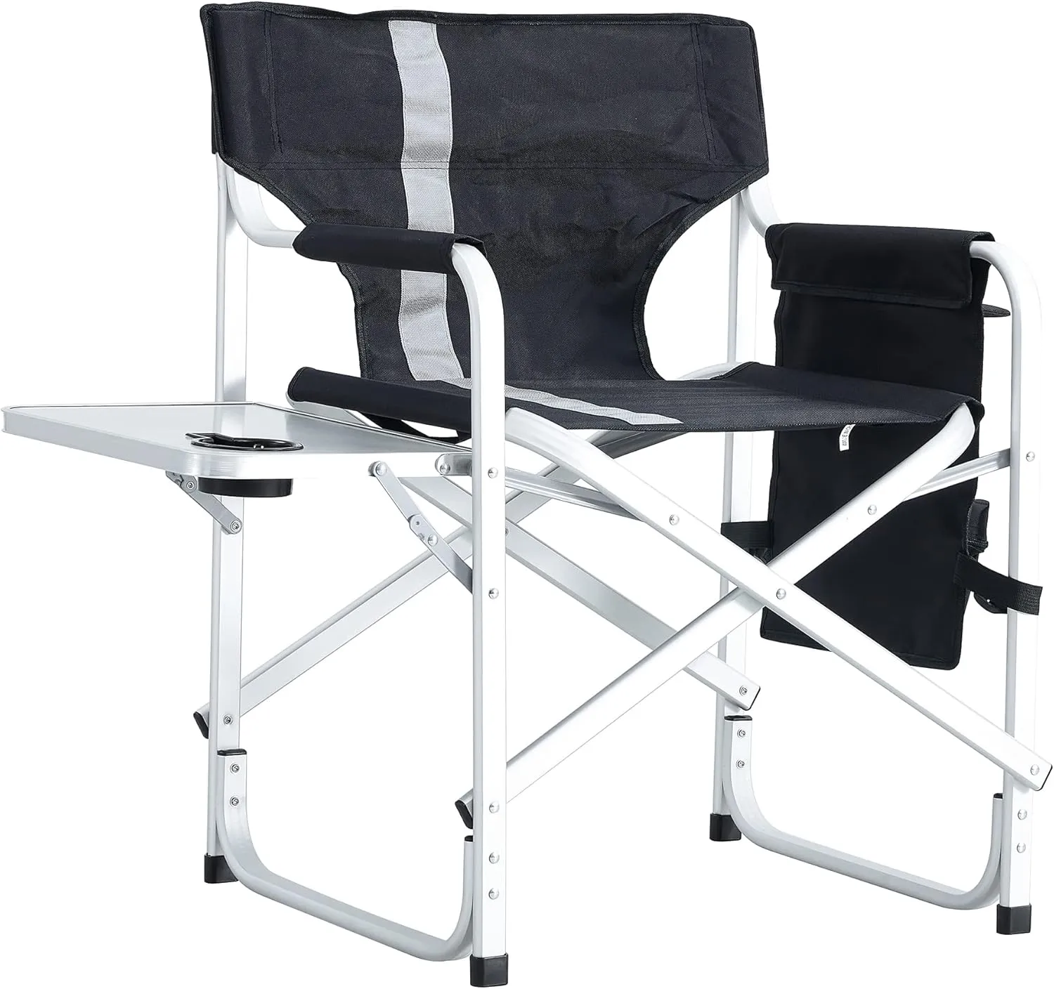 Portable Camping Chair Padded Folding Beach Chair with Side Table and Storage Pockets Lightweight Oversized Directors Chair for Indoor, Outdoor, Picnics and Fishing, 1 Piece, Black Gray
