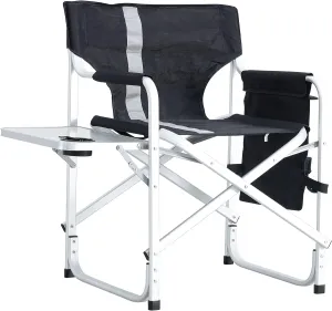 Portable Camping Chair Padded Folding Beach Chair with Side Table and Storage Pockets Lightweight Oversized Directors Chair for Indoor, Outdoor, Picnics and Fishing, 1 Piece, Black Gray