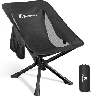 Portable Camping Chairs for Adults, Folding Backpacking Chairs with Side Pocket & Cooling Mesh Back, Lightweight Outdoor Chair for Beach, Sports, Fishing, Travel - Supports 260 Lbs