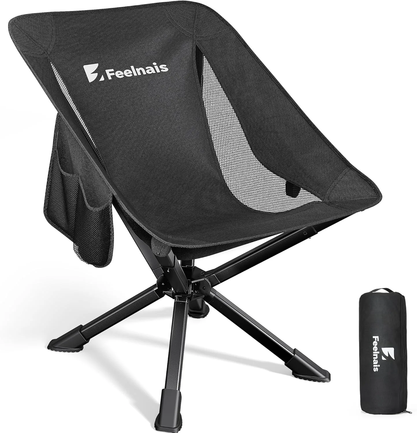 Portable Camping Chairs for Adults, Folding Backpacking Chairs with Side Pocket & Cooling Mesh Back, Lightweight Outdoor Chair for Beach, Sports, Fishing, Travel - Supports 260 Lbs