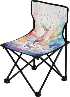 Portable Camping Folding Chairs Foldable Chair Small Deer Watercolor Lightweight Backpacking Outdoor Outside Fishing
