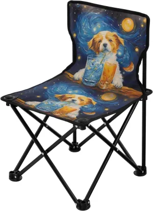 Portable Camping Folding Chairs Foldable Chair Small Dog Galaxy Cute Lightweight Backpacking Outdoor Outside Fishing