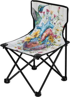 Portable Camping Folding Chairs Foldable Chair Small Hummingbird Heart Painting Lightweight Backpacking Outdoor Outside Fishing