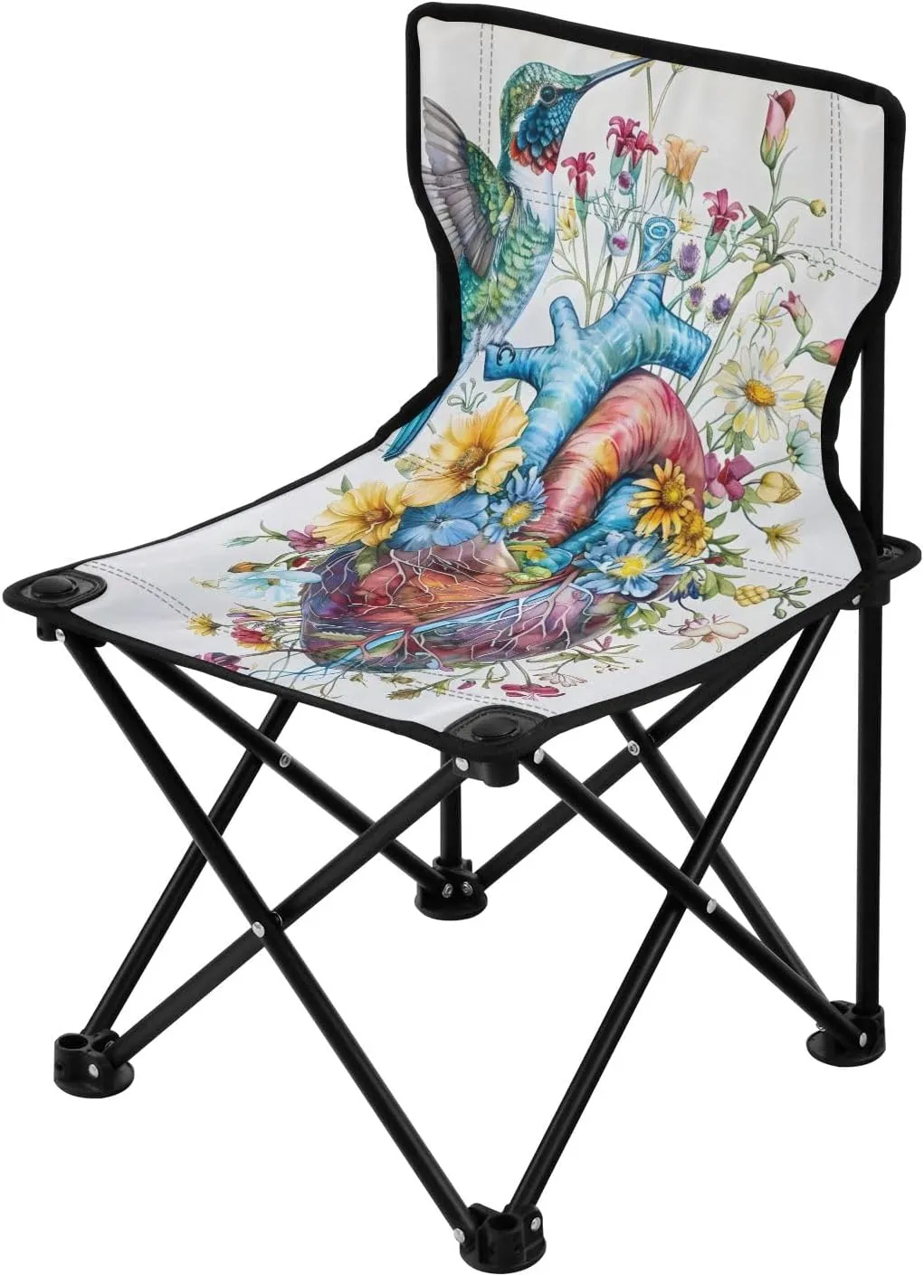 Portable Camping Folding Chairs Foldable Chair Small Hummingbird Heart Painting Lightweight Backpacking Outdoor Outside Fishing