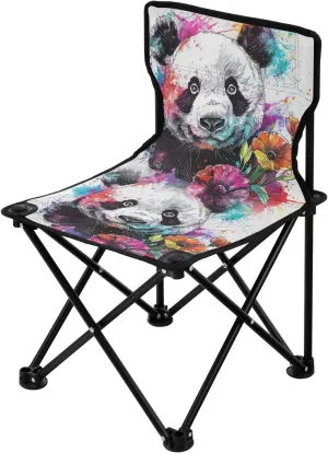 Portable Camping Folding Chairs Foldable Chair Small Pandas Flowers Lightweight Backpacking Outdoor Outside Fishing