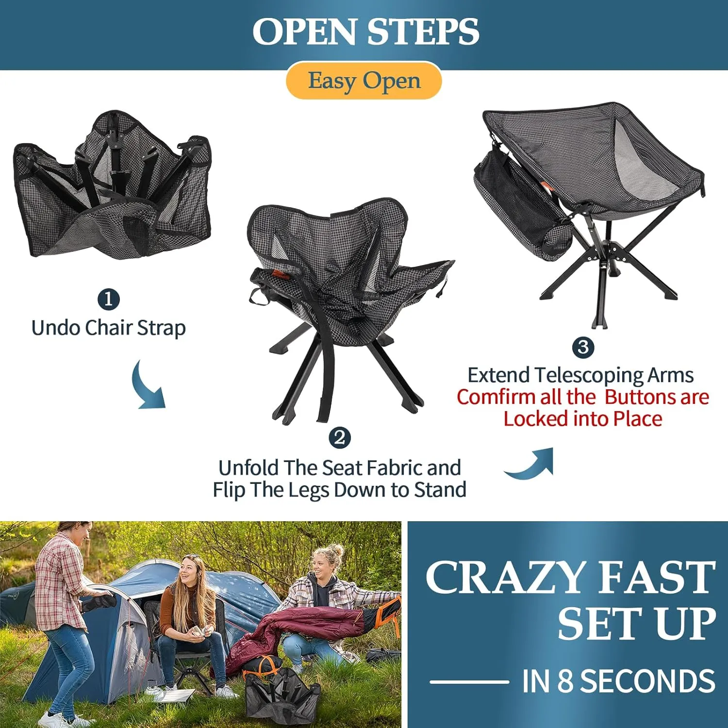 Portable Chair with Carry Bag - Durable and Ultra-Light Folding Chair for Camping - Supports 300 Lbs - Perfect for Outdoor Adventures-3 Year Warranty