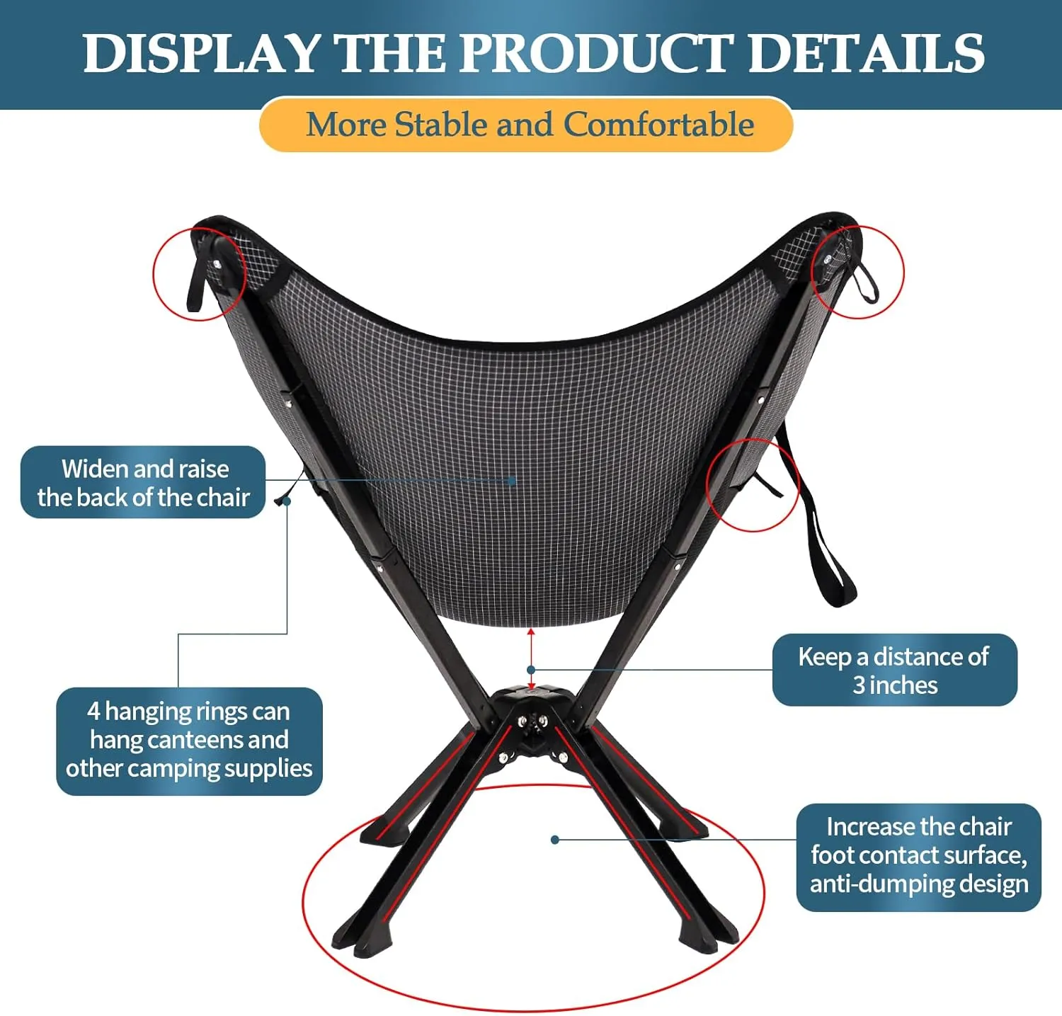 Portable Chair with Carry Bag - Durable and Ultra-Light Folding Chair for Camping - Supports 300 Lbs - Perfect for Outdoor Adventures-3 Year Warranty