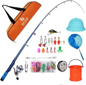Portable Fishing Spinning Rod and Reel Combo Set Carbon Fiber Fluorescent Rod Tip, with Fishing Lures Line Carrier Bag Kits for Travel Surf 99 (Orange-1, 1.2M/47in/3.9ft)