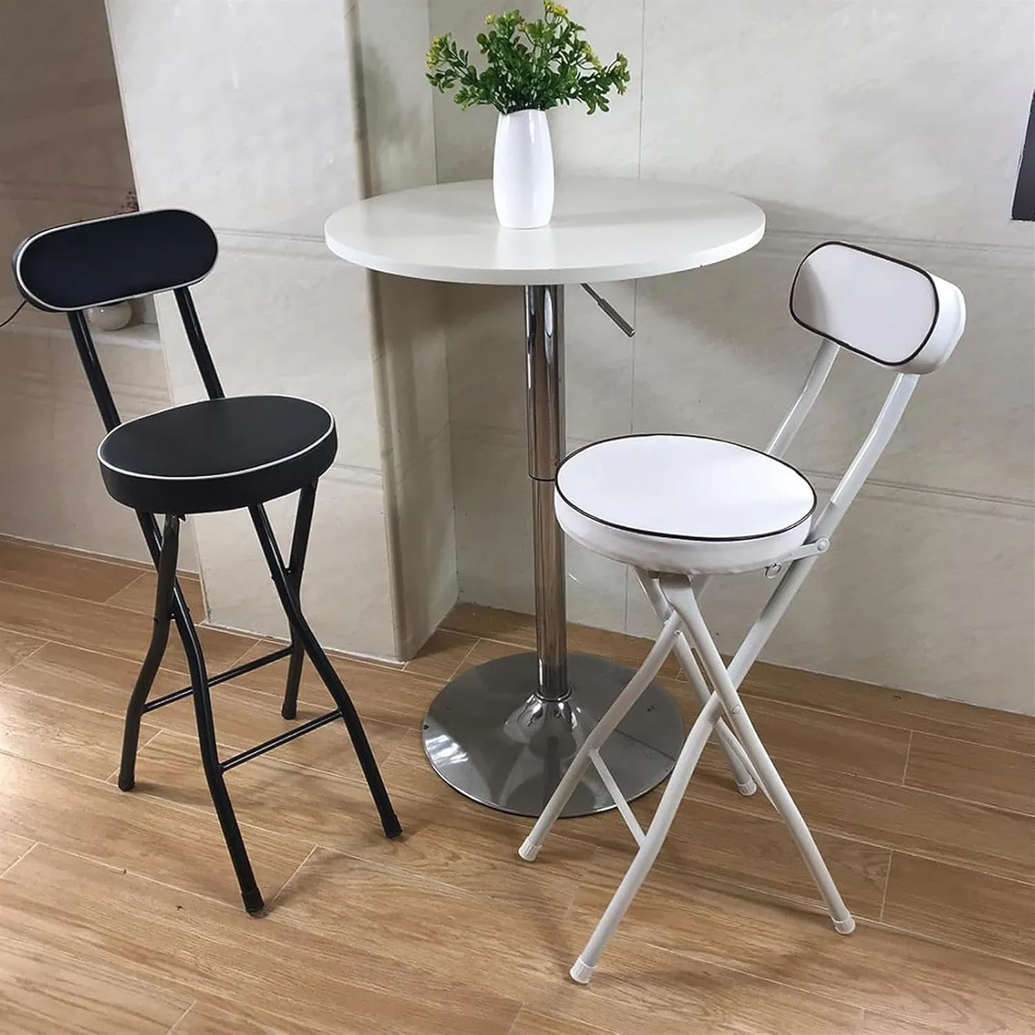 Portable Folding Bar Stool with Back Support & Footrest, Counter Height Chairs, Padded Seat, Lightweight & Compact Folding Stool for Home, Camping, Outdoor Use (10 65CM)
