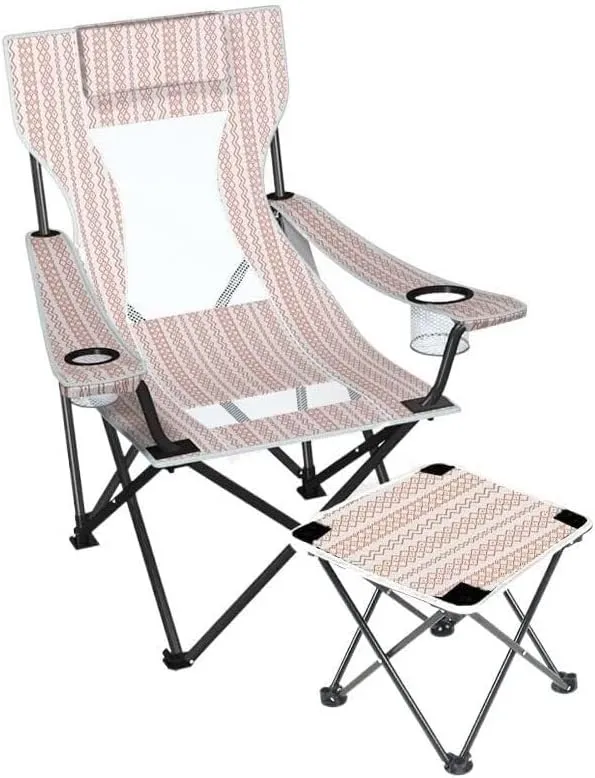 Portable Folding Camping Chair with Cup Holder, Lightweight Beach Chair, Outdoor Fishing Chair, Breathable Mesh Back, Easy to Carry with Storage Bag, Ideal for Hiking & Backpacking(Gold-B)