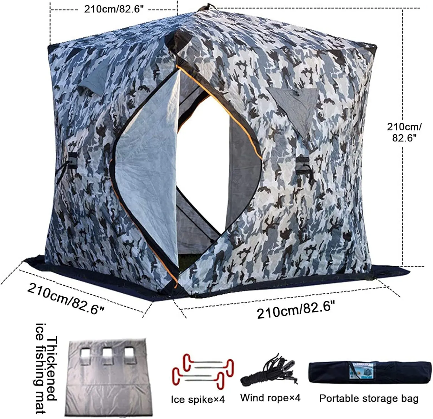 Portable Ice Fishing Shelter 3-4 Person Ice Fishing Tent Insulated Ice Fishing Shelter Thermal Ice Fishing Shanty with Insulated Layer for Winter Fishing