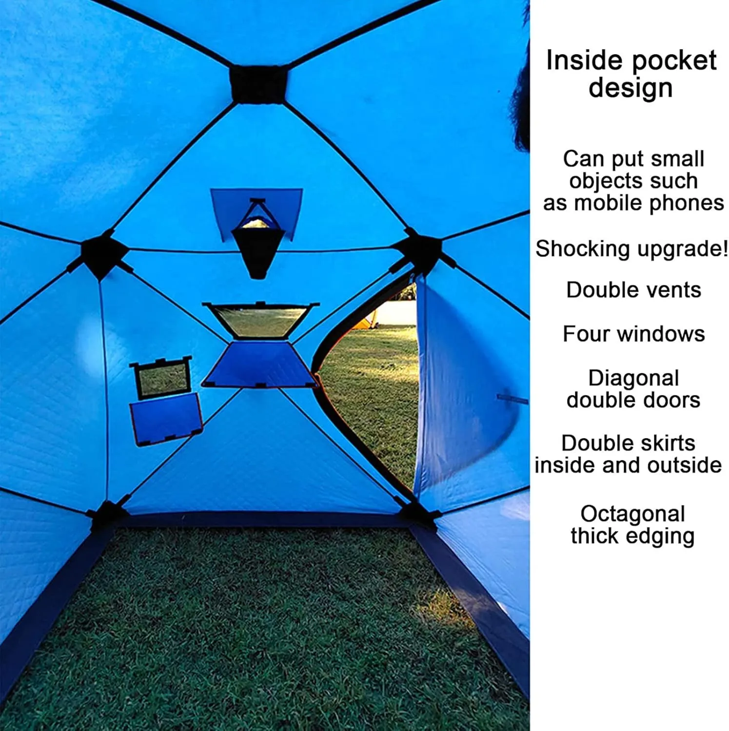 Portable Ice Fishing Shelter 3-4 Person Ice Fishing Tent Insulated Ice Fishing Shelter Thermal Ice Fishing Shanty with Insulated Layer for Winter Fishing