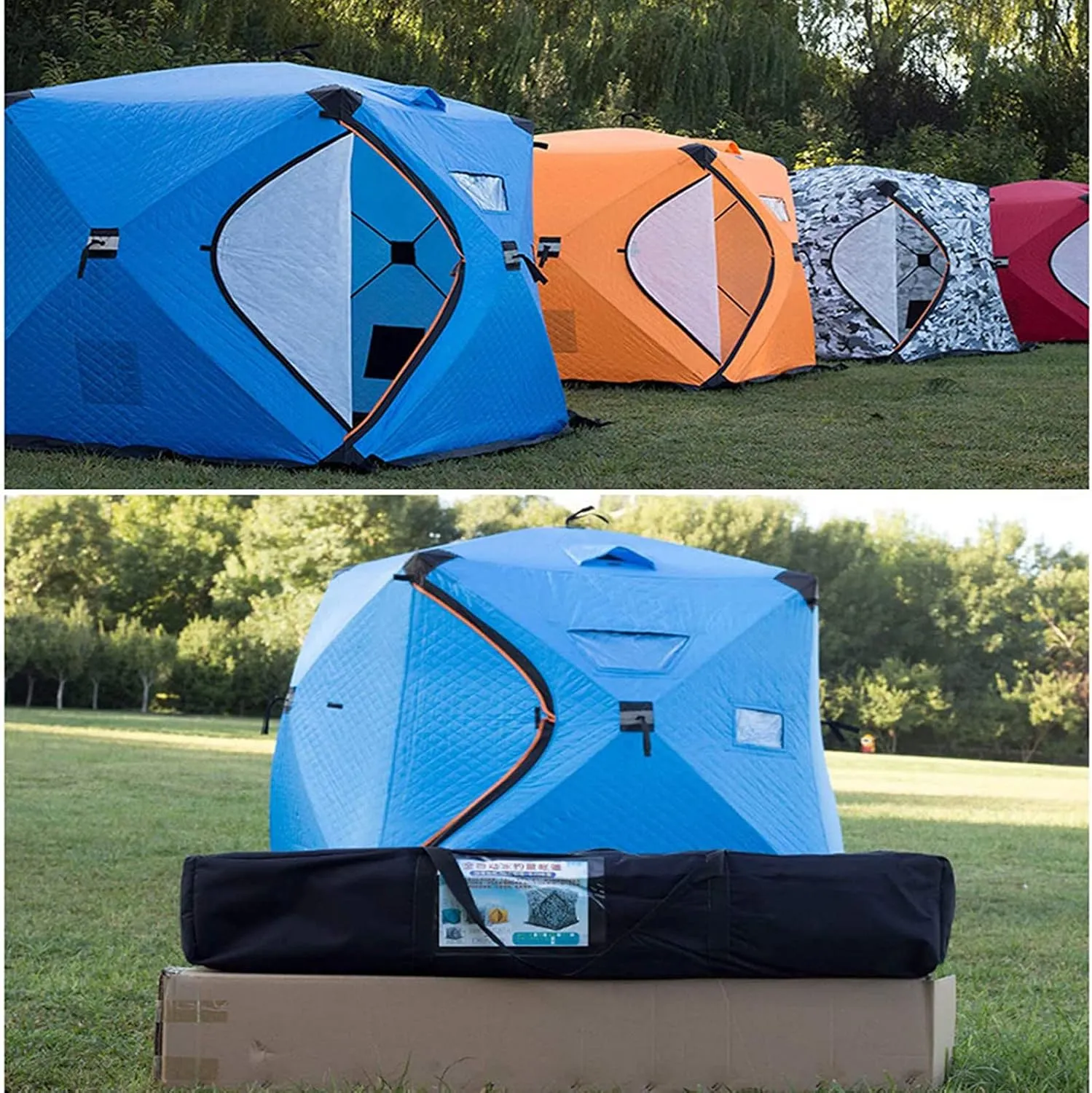 Portable Ice Fishing Shelter 3-4 Person Ice Fishing Tent Insulated Ice Fishing Shelter Thermal Ice Fishing Shanty with Insulated Layer for Winter Fishing