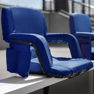 Portable Lightweight Reclining Stadium Chair-Blue Padded Armrests, Back & Seat-Storage Pockets-Backpack Straps-Rear Zippered Compartment-Set of 2