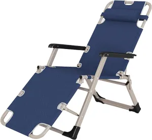Portable Outdoor Sun Lounger, Single Folding Lunch Break Lounge Chair for Home Office, Adjustable Backrest Beach Recliner, Load 150kg