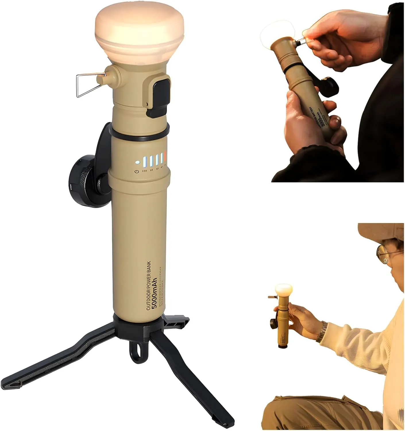 Portable Power Bank Camping Light, Outdoor Camping LED Lantern w/ Mini Tripod, Dimmable USB Powered Soft LED Light, IP44 Water Dust Resistant (Battery, 1 Lamp, Mini Tripod)