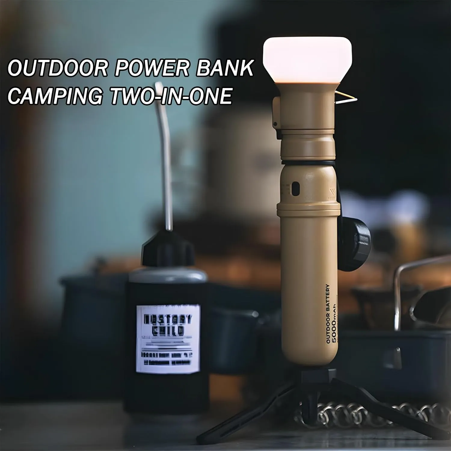 Portable Power Bank Camping Light, Outdoor Camping LED Lantern w/ Mini Tripod, Dimmable USB Powered Soft LED Light, IP44 Water Dust Resistant (Battery, 1 Lamp, Mini Tripod)