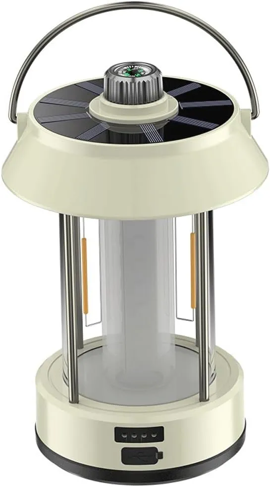 Portable Solar Powered Camping Lantern Waterproof LED Light Retro Design Compact Lightweight for Hiking Tent and Emergency Use