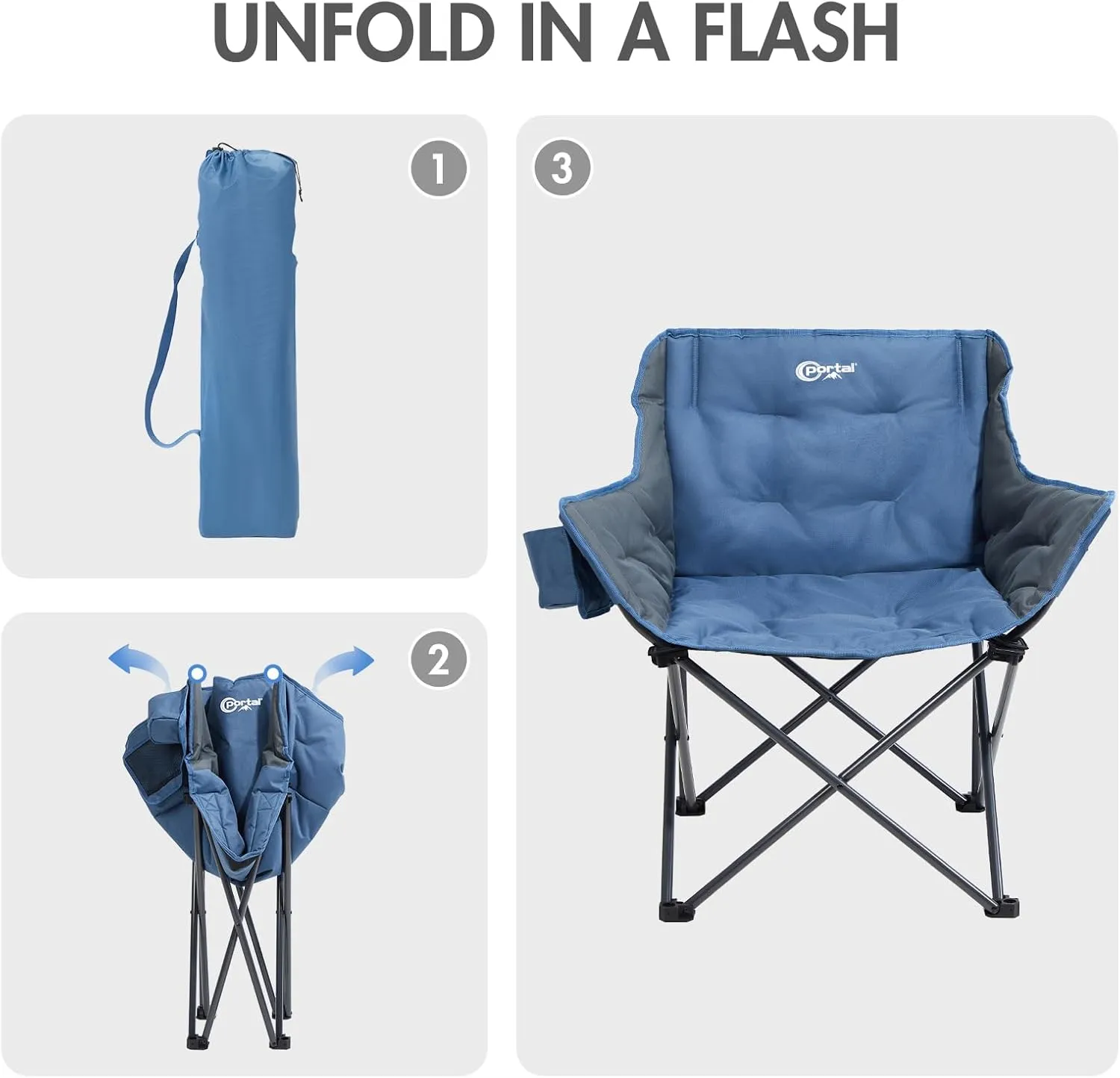 PORTAL 32In Extra Wide Camping Chair for Adults, Oversized Folding Chair with Cup Holder & Carry Bag, Heavy-Duty Outdoor Chair Supports 350 lbs, Portable for Camping, Lawn, Patio
