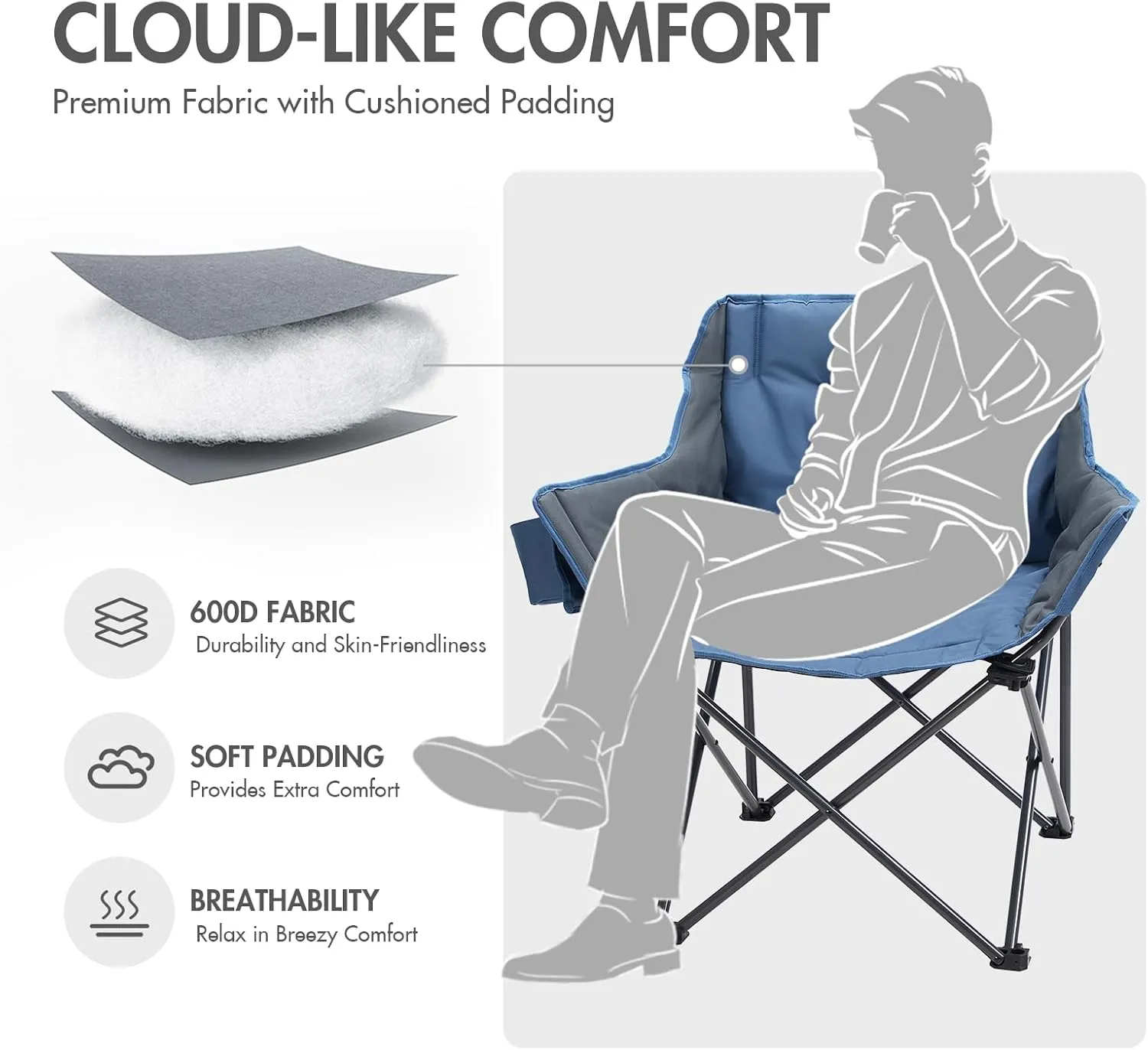 PORTAL 32In Extra Wide Camping Chair for Adults, Oversized Folding Chair with Cup Holder & Carry Bag, Heavy-Duty Outdoor Chair Supports 350 lbs, Portable for Camping, Lawn, Patio