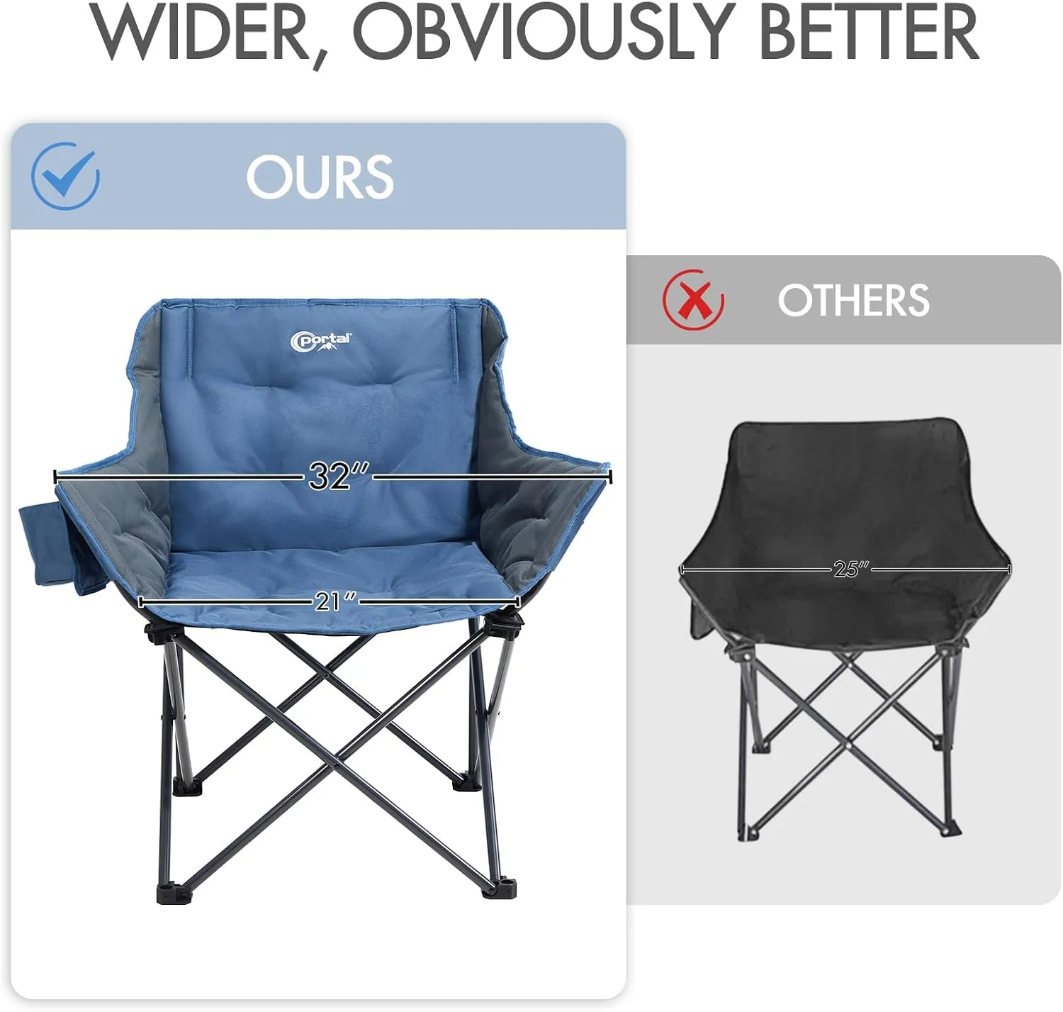 PORTAL 32In Extra Wide Camping Chair for Adults, Oversized Folding Chair with Cup Holder & Carry Bag, Heavy-Duty Outdoor Chair Supports 350 lbs, Portable for Camping, Lawn, Patio