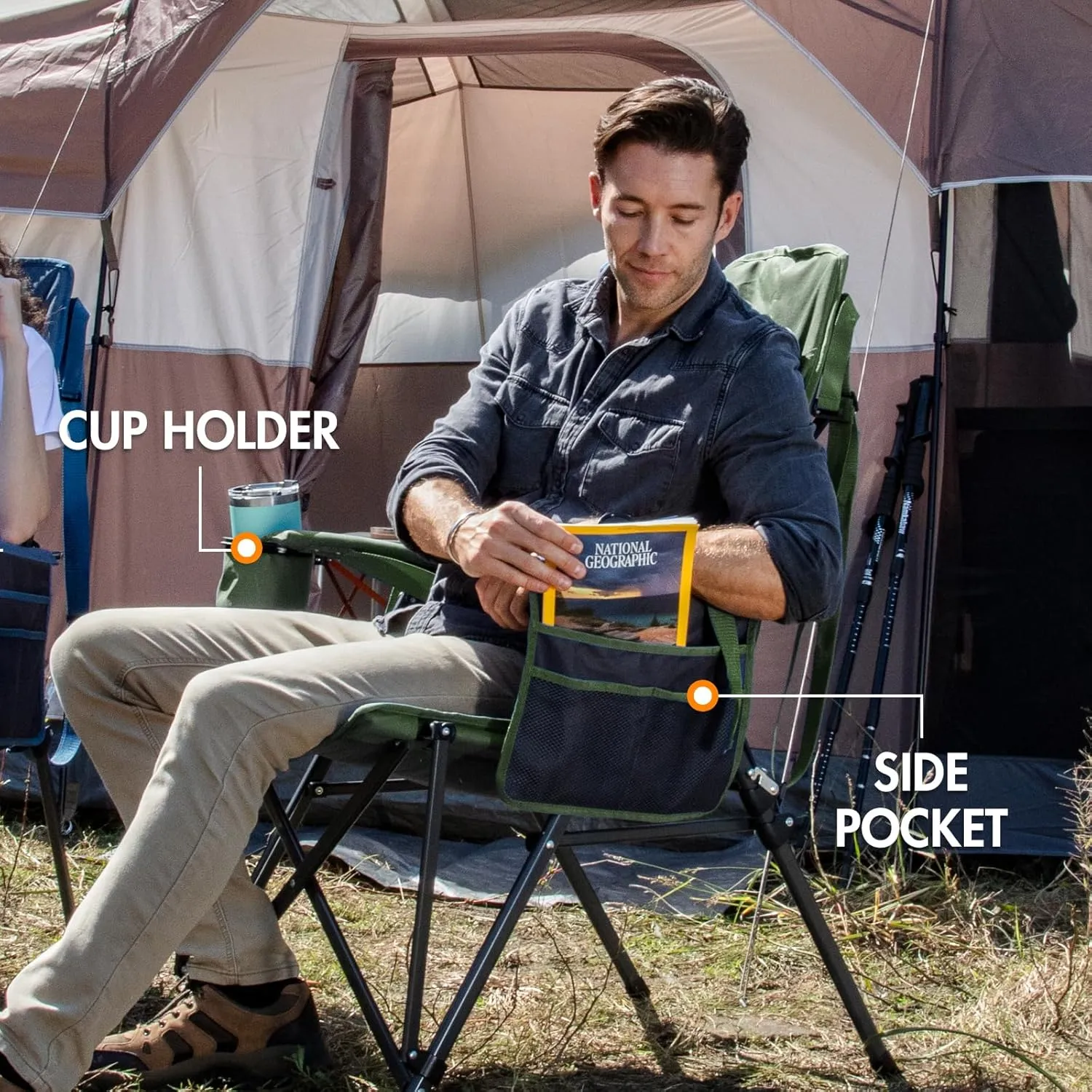 PORTAL Camping Chair with Lumbar Support for Adults Folding Portable High Back Oversized, 400LBS