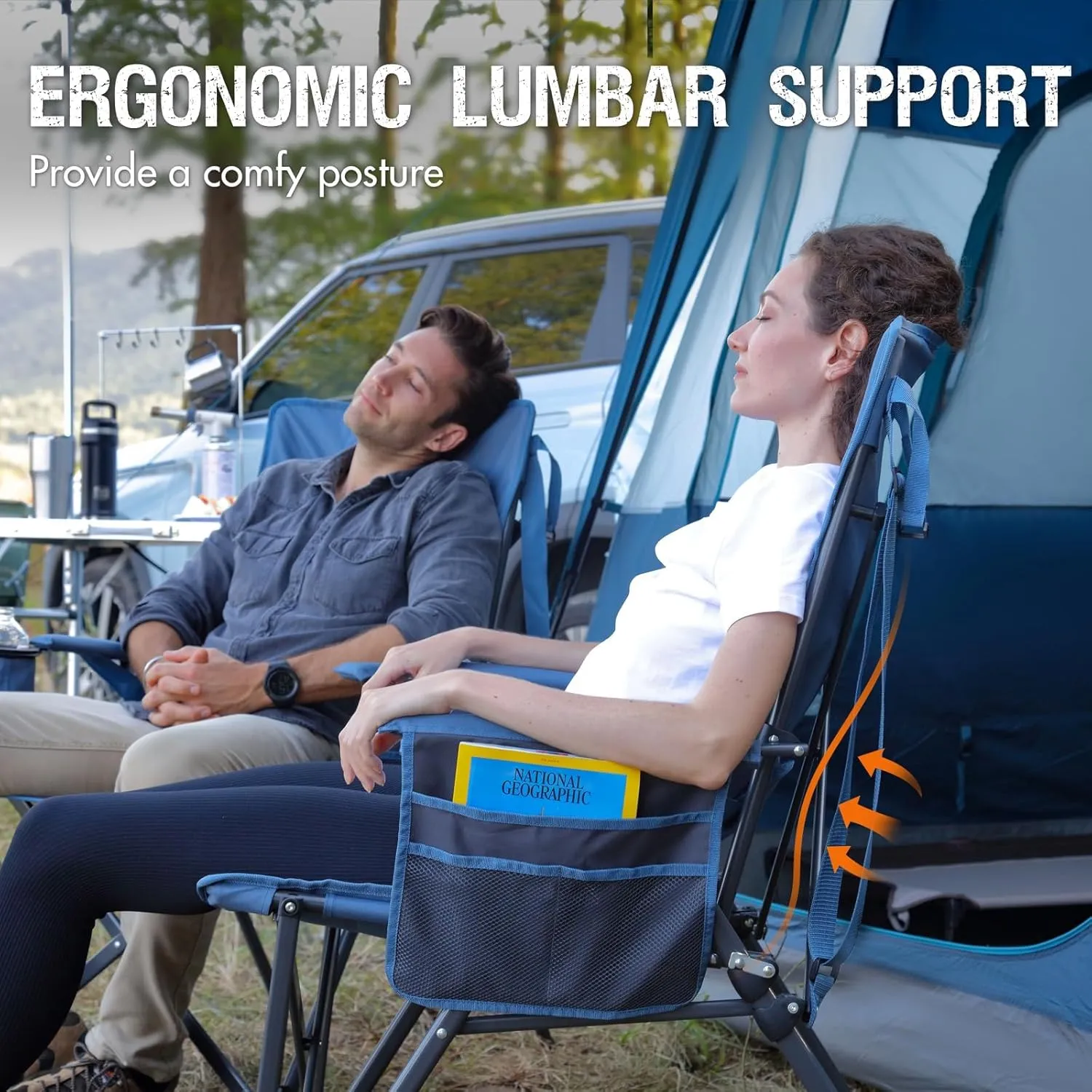 PORTAL Camping Chair with Lumbar Support for Adults Folding Portable High Back Oversized, 400LBS