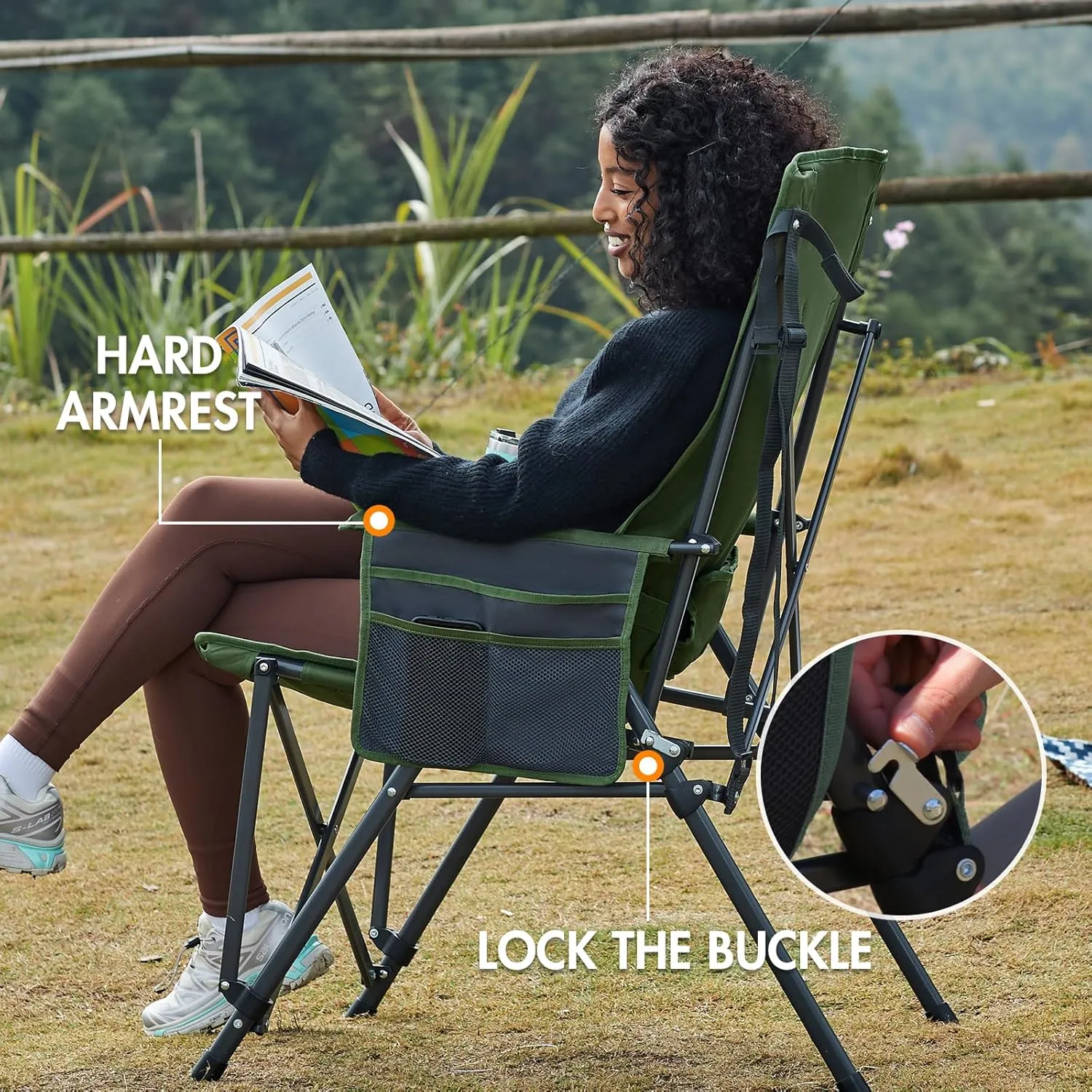 PORTAL Camping Chair with Lumbar Support for Adults Folding Portable High Back Oversized, 400LBS