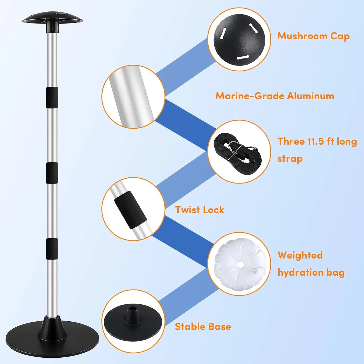Premium Quality Boat Cover Support Poles 2 Pack, Aluminum Support Pole for Boat Cover with Webbing Strap, Extension Boat Cover Support Poles Adjustable Height at Will from 22” to 57.5” -(Black)