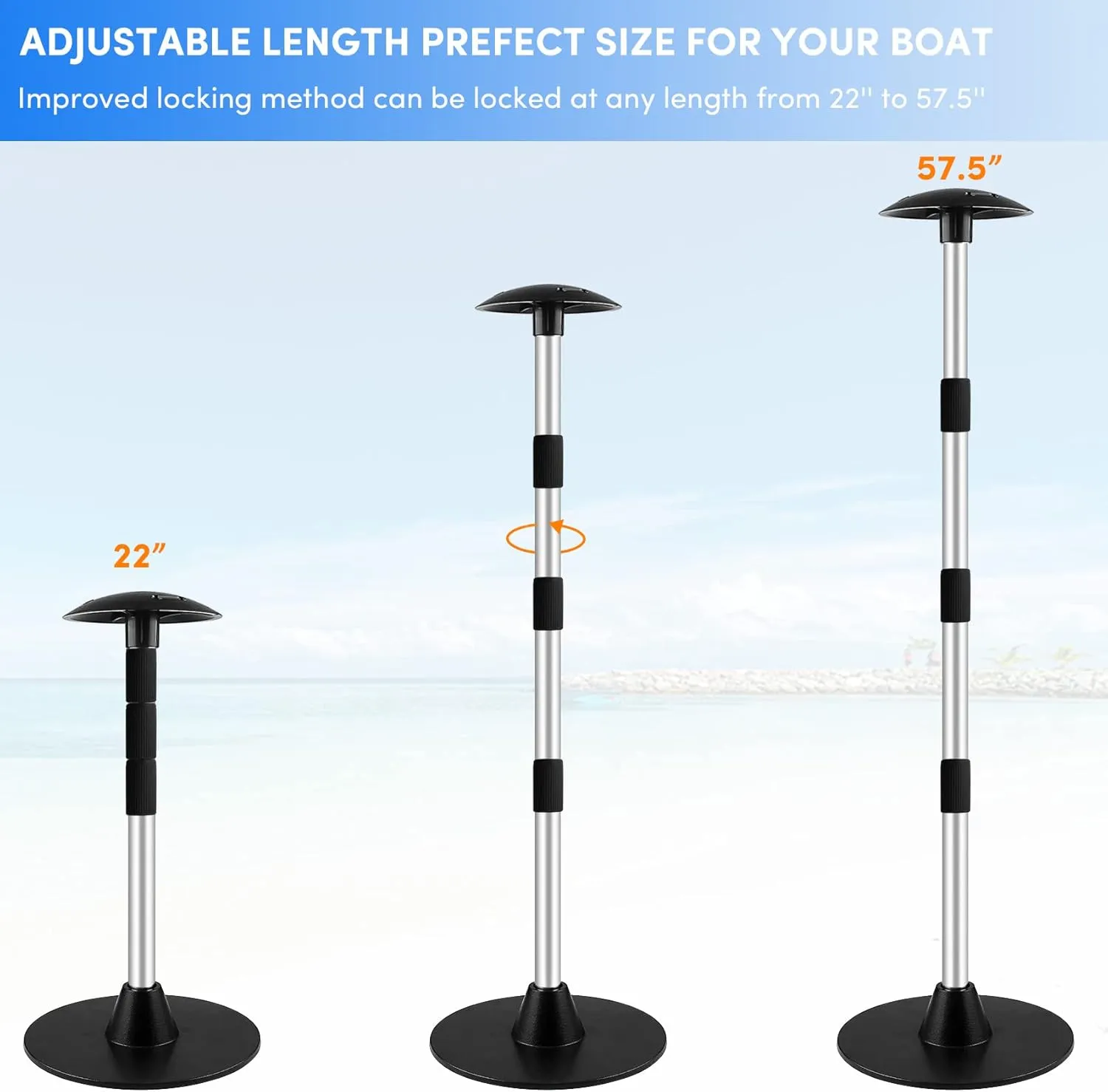 Premium Quality Boat Cover Support Poles 2 Pack, Aluminum Support Pole for Boat Cover with Webbing Strap, Extension Boat Cover Support Poles Adjustable Height at Will from 22” to 57.5” -(Black)