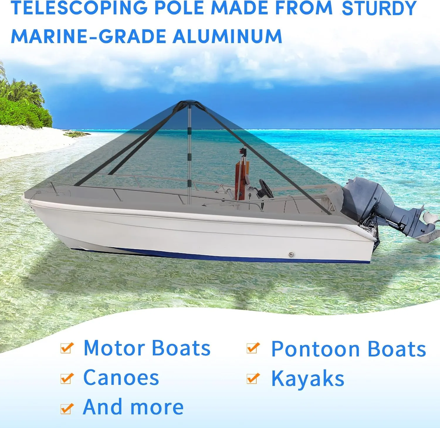 Premium Quality Boat Cover Support Poles 2 Pack, Aluminum Support Pole for Boat Cover with Webbing Strap, Extension Boat Cover Support Poles Adjustable Height at Will from 22” to 57.5” -(Black)