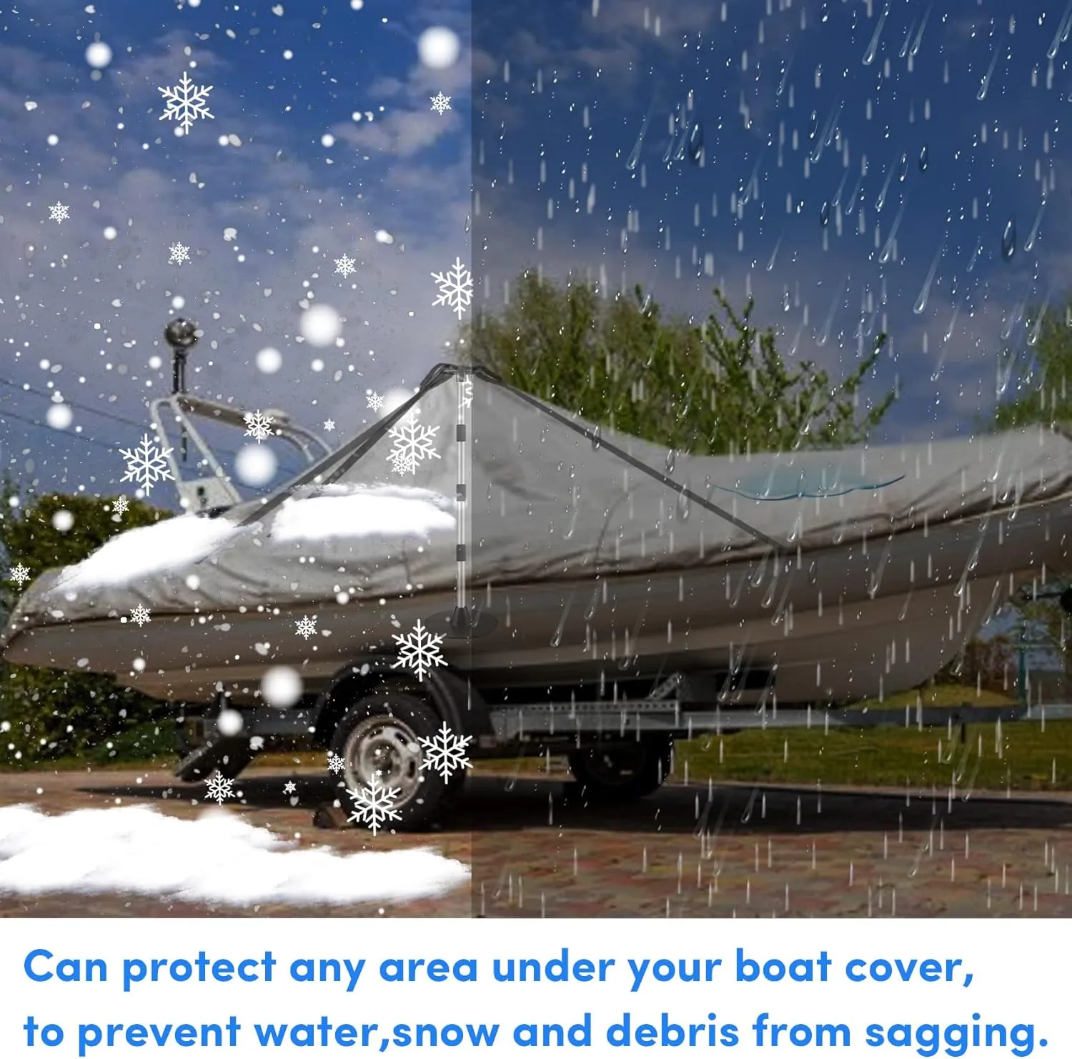 Premium Quality Boat Cover Support Poles 2 Pack, Aluminum Support Pole for Boat Cover with Webbing Strap, Extension Boat Cover Support Poles Adjustable Height at Will from 22” to 57.5” -(Black)