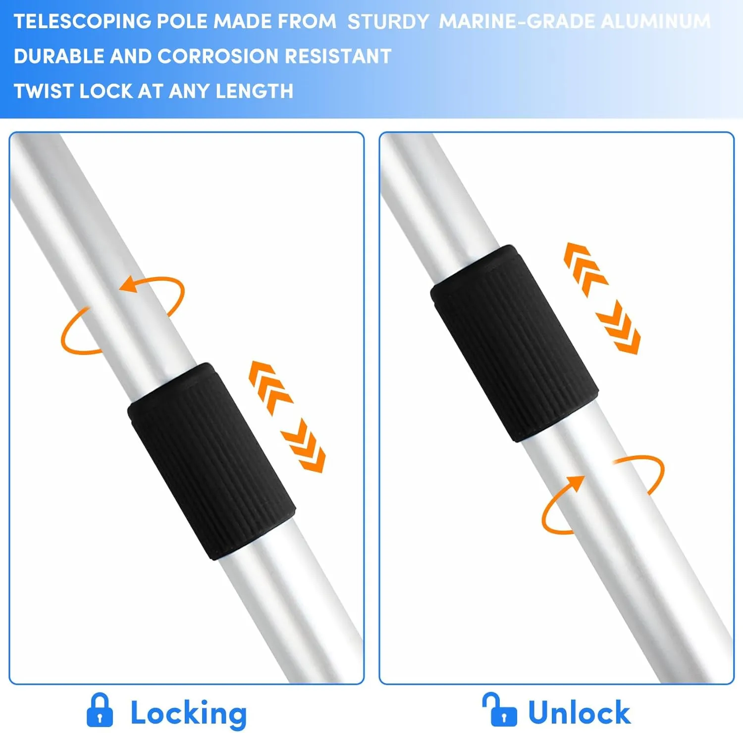 Premium Quality Boat Cover Support Poles 2 Pack, Aluminum Support Pole for Boat Cover with Webbing Strap, Extension Boat Cover Support Poles Adjustable Height at Will from 22” to 57.5” -(Black)